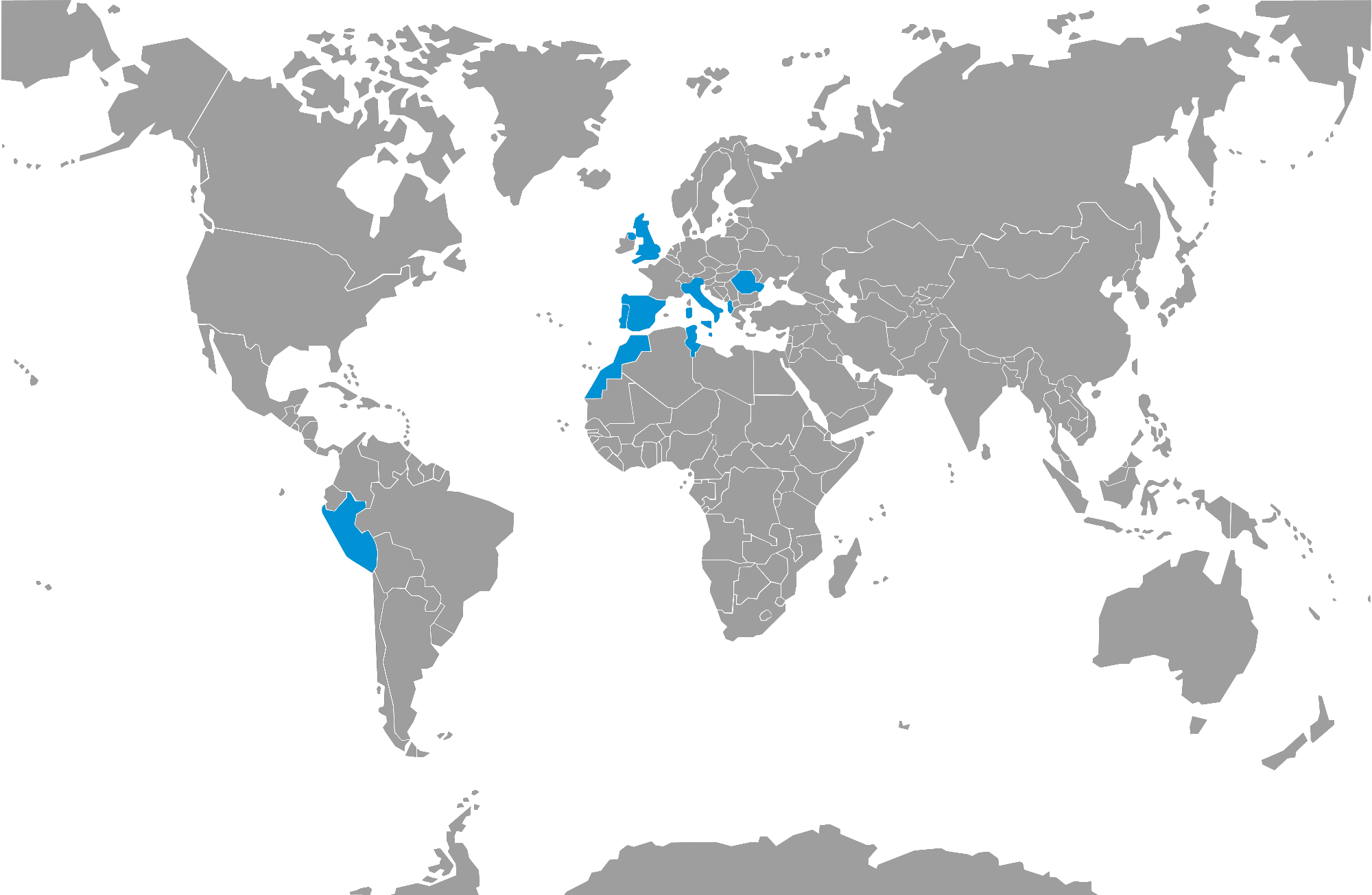 i paesi dove siamo: Italia, Spagna, Gran Bretagna, Malta, Romania, San Marino, Tunisia, Perù, Marocco, Albania